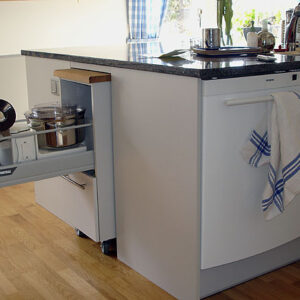 Storage units on casters in accessible kitchen