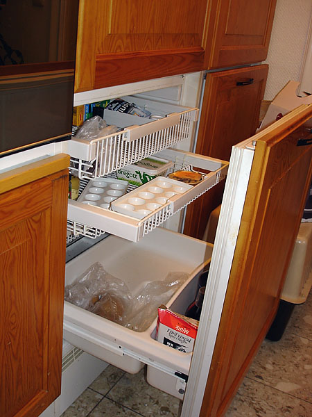 Refrigerator with door pulled out