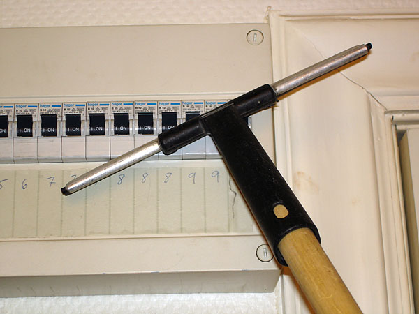 Circuit breakers and squeegee (close-up)