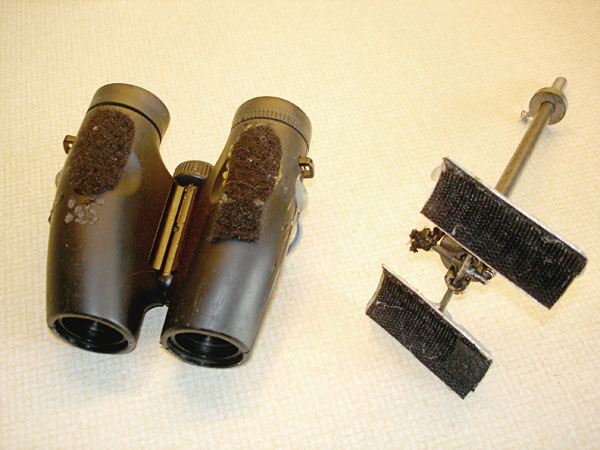 Binoculars and holder, fitted with Velcro attachment