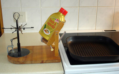 Cooking, tilting holder for oil/butter