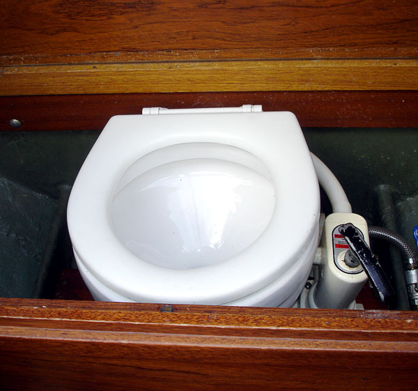 Toilet on small motorboat