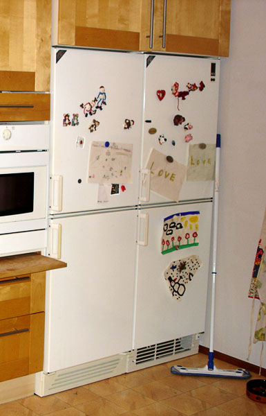 Kylskåp och frys i anpassat kök