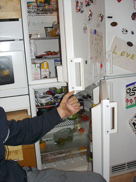 Användaren öppnar kylskåpet
