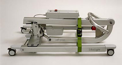 Liko light, dismantled (the upper part of the lift is folded down on the floor stand with wheels).