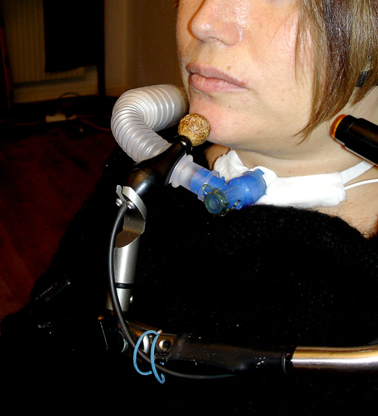 User with chin control (close-up)