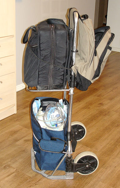 Transport trolley with two shelves for bags
