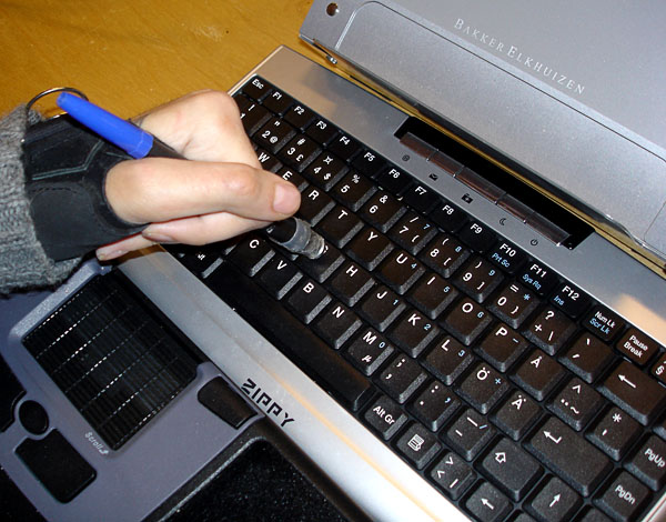 User types on mini keyboard