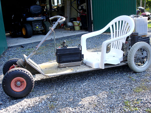 Go-cart with electric motor, joystick and steering lever
