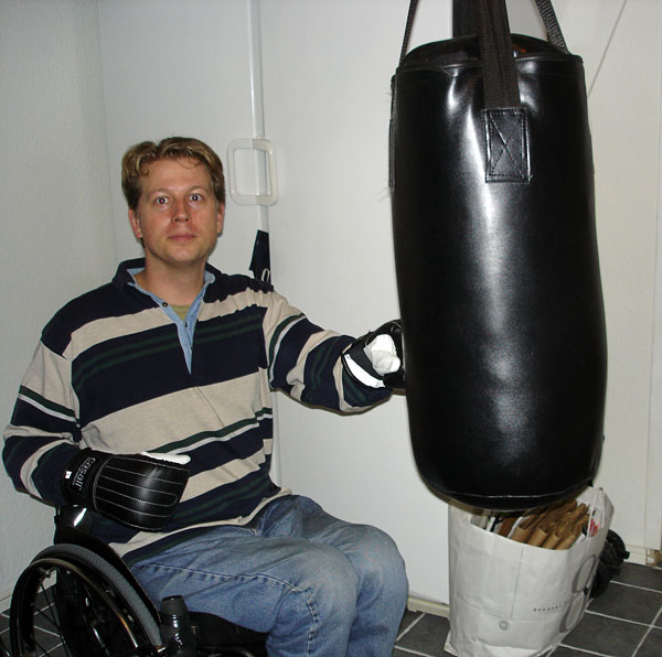 User with punching bag