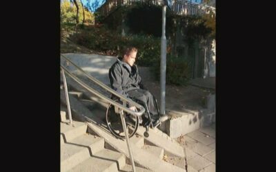 Go down a steep ramp in a wheelchair