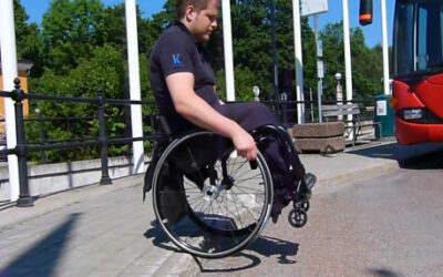 Go down a curb in a wheelchair