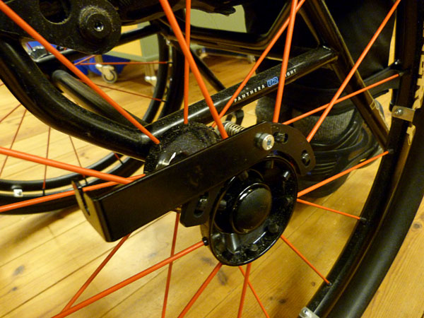 Tetra quick release attached by hub of rear wheel (close-up)