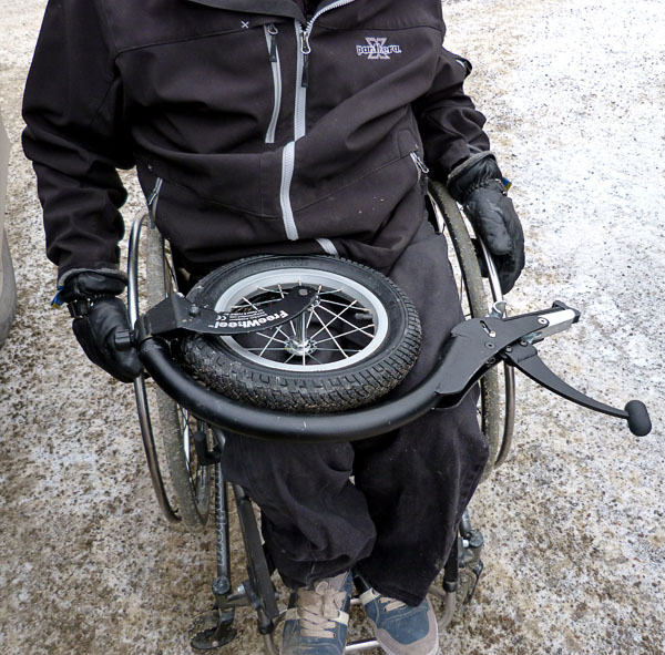 Freewheel disconnected from wheelchair