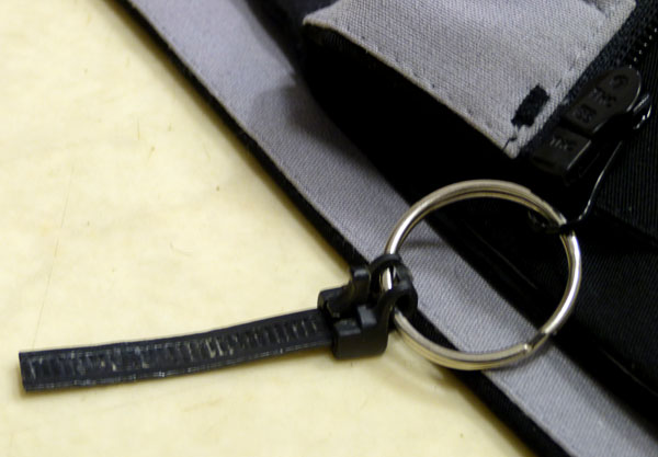 "Bite tug" attached to key ring (close-up)