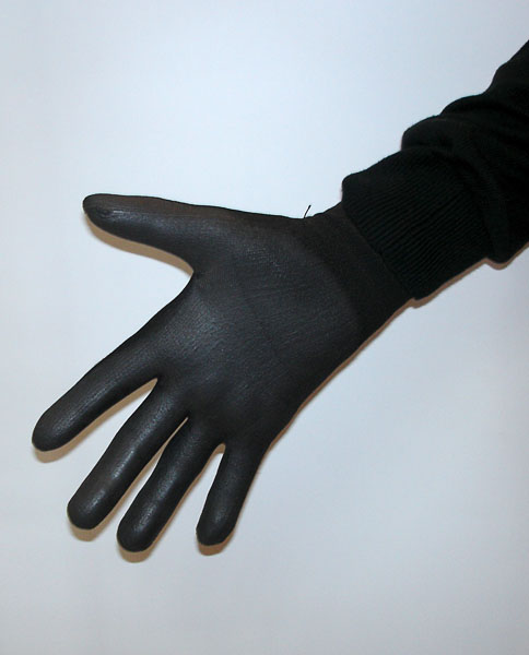 User with work glove (liner glove)