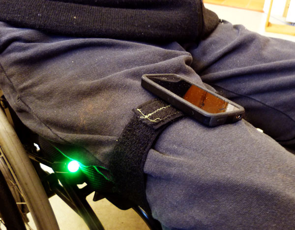 iPhone attached to user's thigh